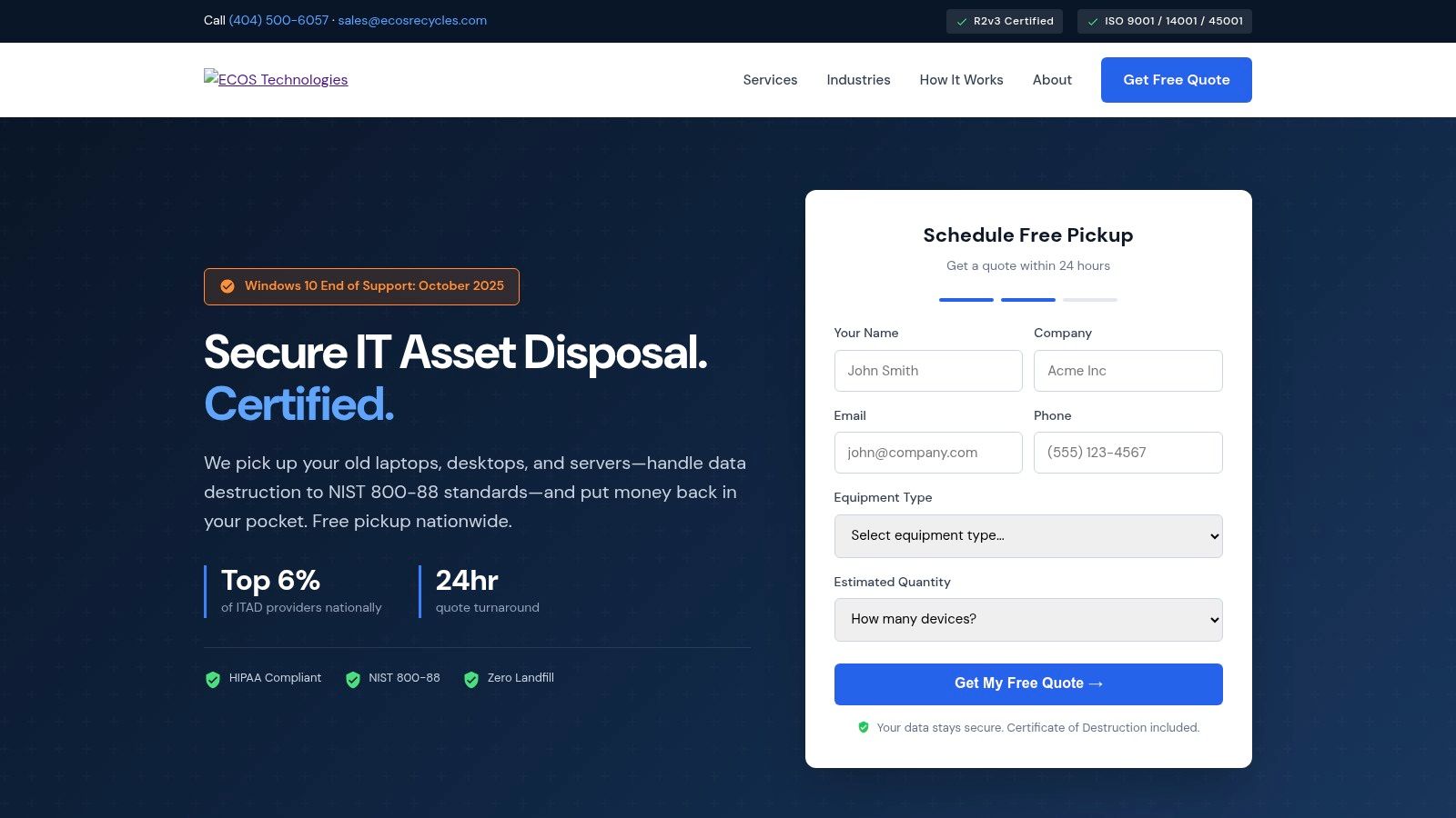 ECOS Technologies IT Asset Disposal Website