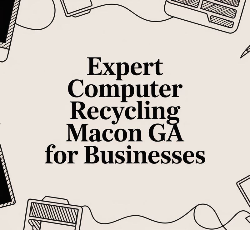 Expert computer recycling services in Macon GA for businesses, featuring illustrations of electronic devices and recycling themes.