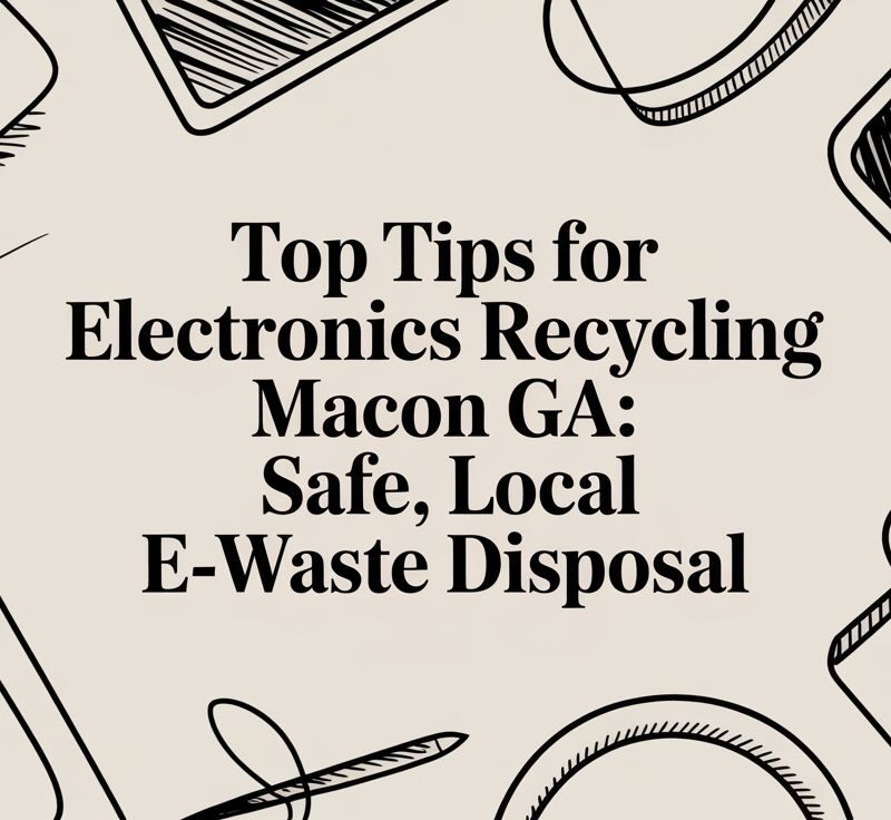 Top tips for electronics recycling in Macon GA, featuring safe local e-waste disposal guidelines and illustrations of electronic devices.