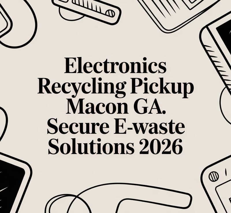 Electronics recycling pickup in Macon, GA, featuring secure e-waste solutions for 2026, with various electronic devices illustrated.