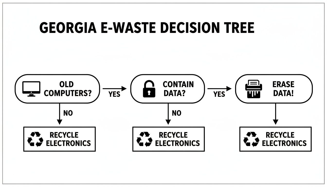 Decision tree for Georgia E-Waste recycling guide, showing steps to dispose of old computers.