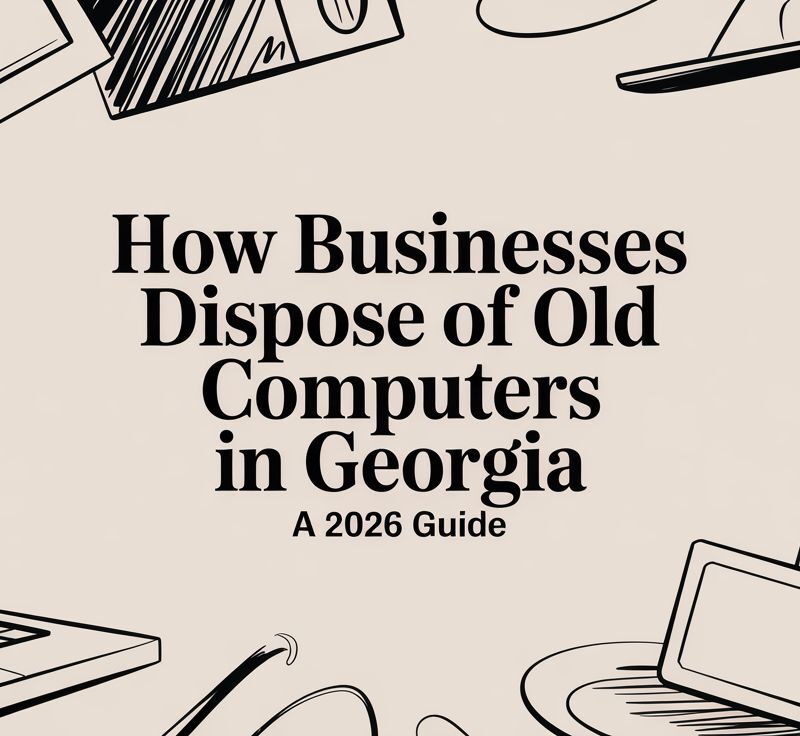 How Businesses Dispose of Old Computers in Georgia 2026 Guide with illustrated laptops and electronic devices.