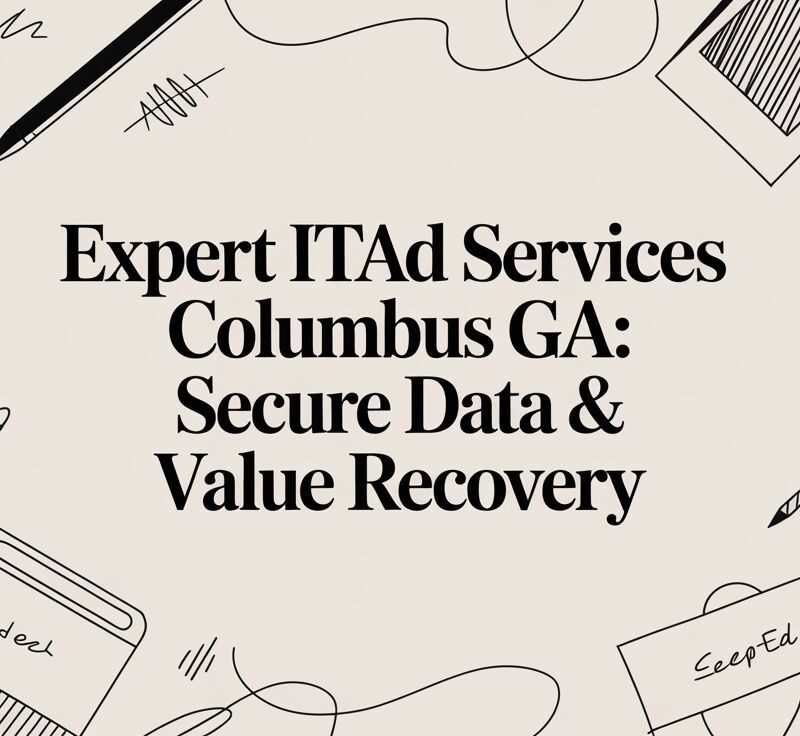 Expert ITAD services in Columbus GA highlighting secure data and value recovery with illustrative tech-themed background.