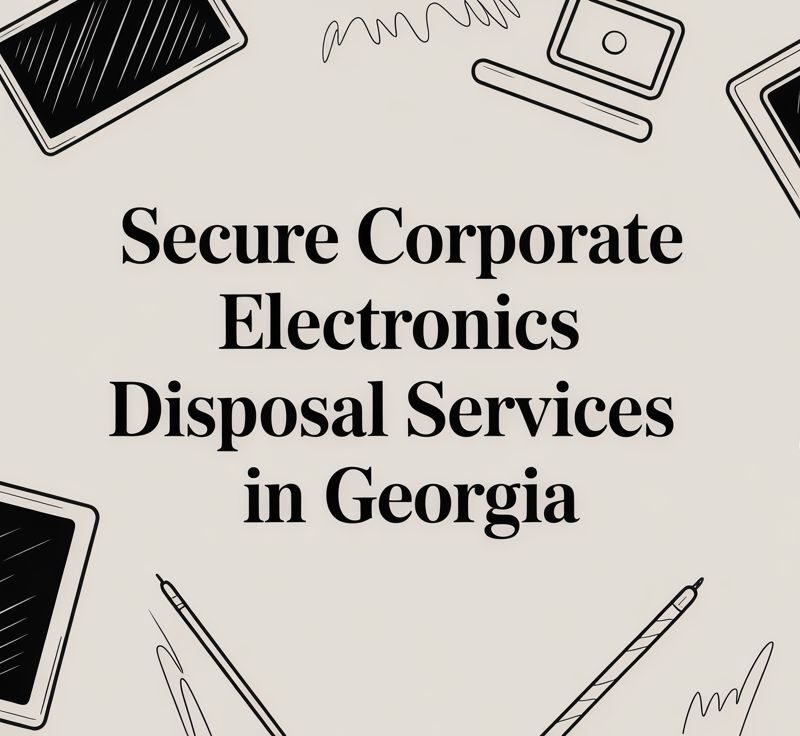 Secure corporate electronics disposal services in Georgia, featuring electronic devices and tools for data destruction.