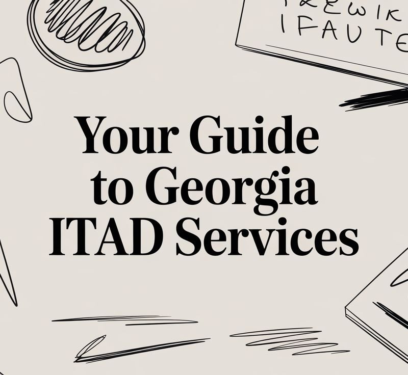Your guide to Georgia ITAD services with illustrated elements representing electronic recycling and secure data destruction.