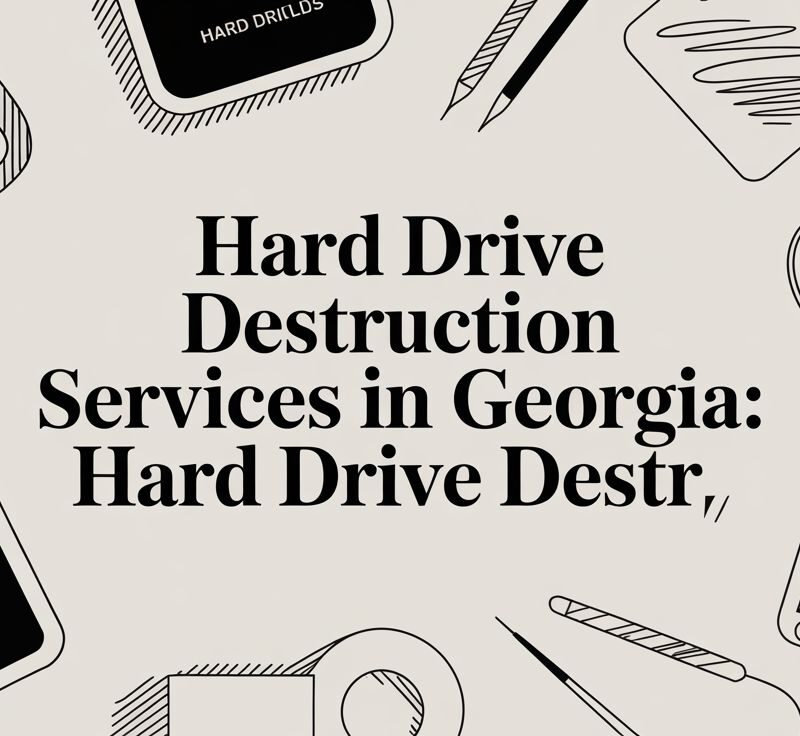 Hard Drive Destruction Services in Georgia graphic with text highlighting secure data destruction and related tools.