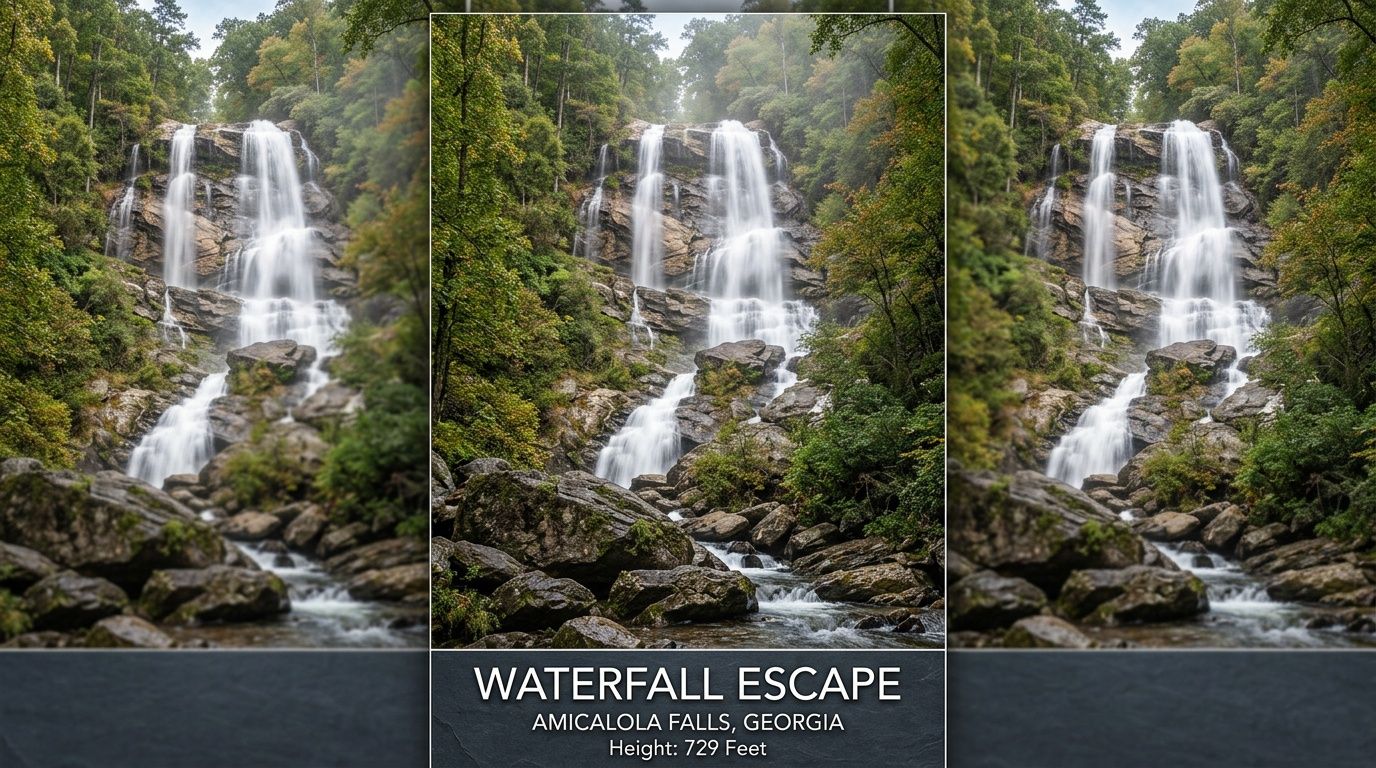 A breathtaking view of the cascading Amicalola Falls surrounded by lush green trees in Georgia.