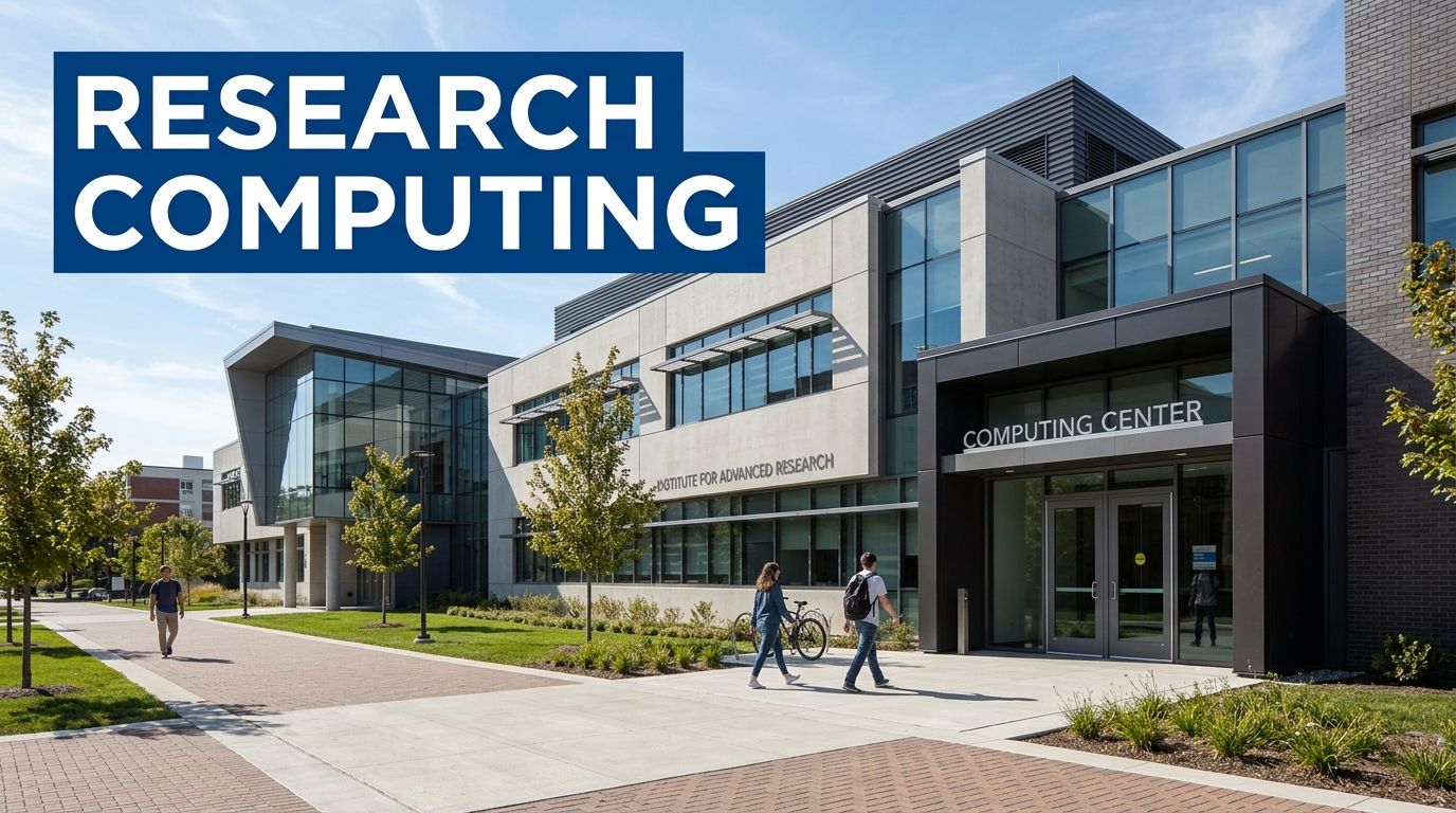 Students walking on a pathway in front of the modern Institute for Advanced Research Computing Center building.