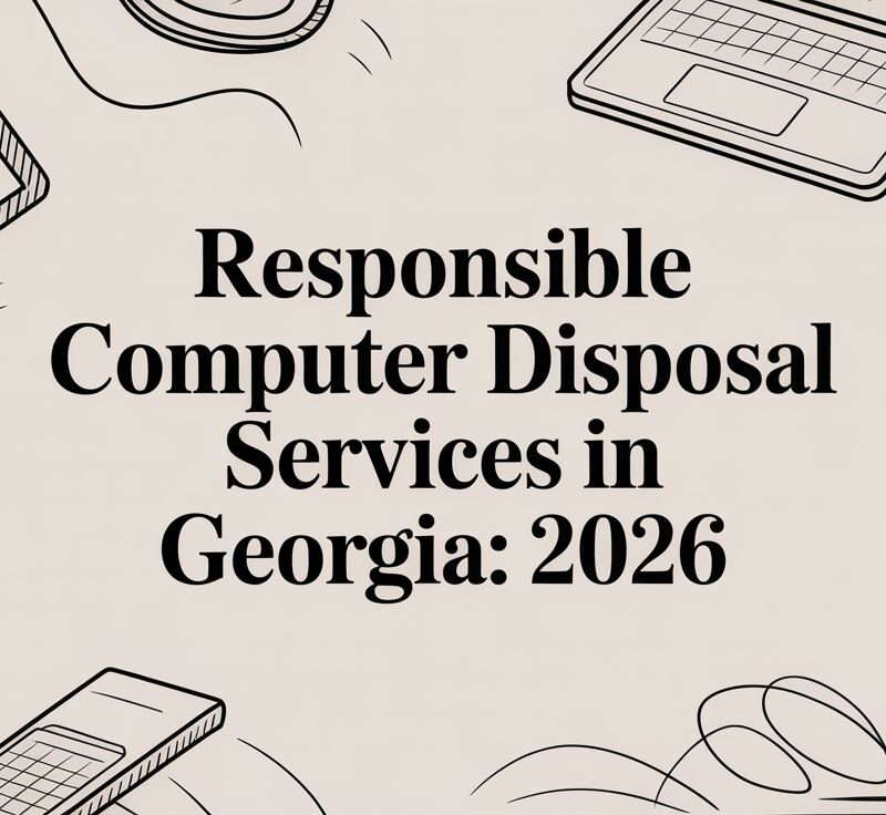 Responsible computer disposal services in Georgia, 2026, featuring laptops and electronic devices, emphasizing e-waste recycling and environmental responsibility.